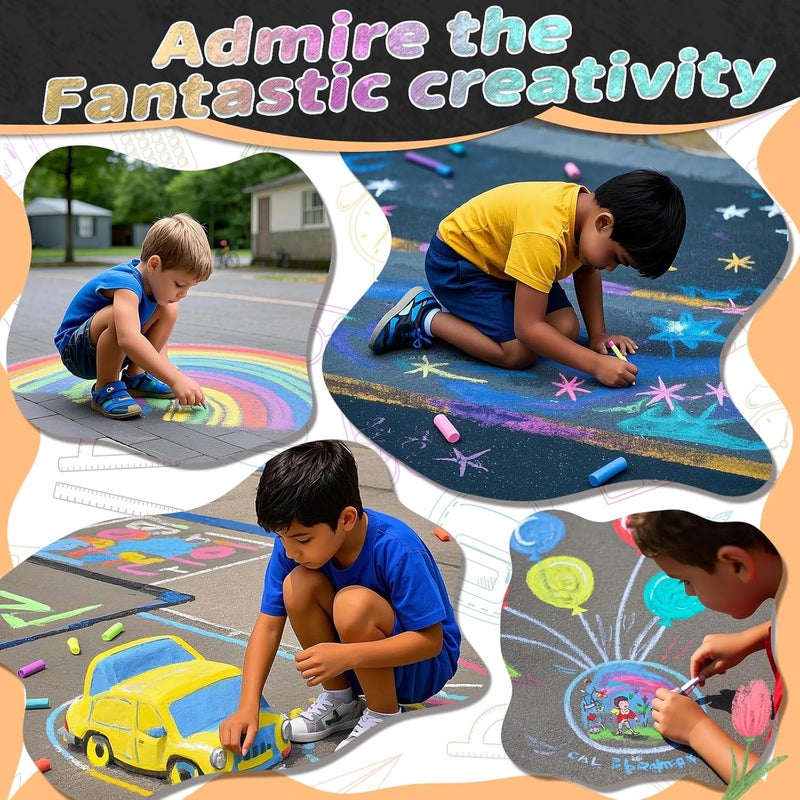 JUN-ELECTRON Washable Sidewalk Chalks Set, Non-Toxic Chalk Paint Bulk for Kids, Oversized Colored Chalk for Painting on Chalkboard, Chalk Pavement and Outdoor Art Play (Multicolor-72pcs) - Image 3